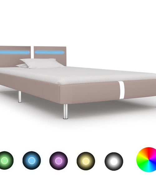 Încărcați imaginea în vizualizatorul Galerie, Lando-Cadru pat cu LED, cappuccino, 90x200 cm, piele artificială- lando.md
