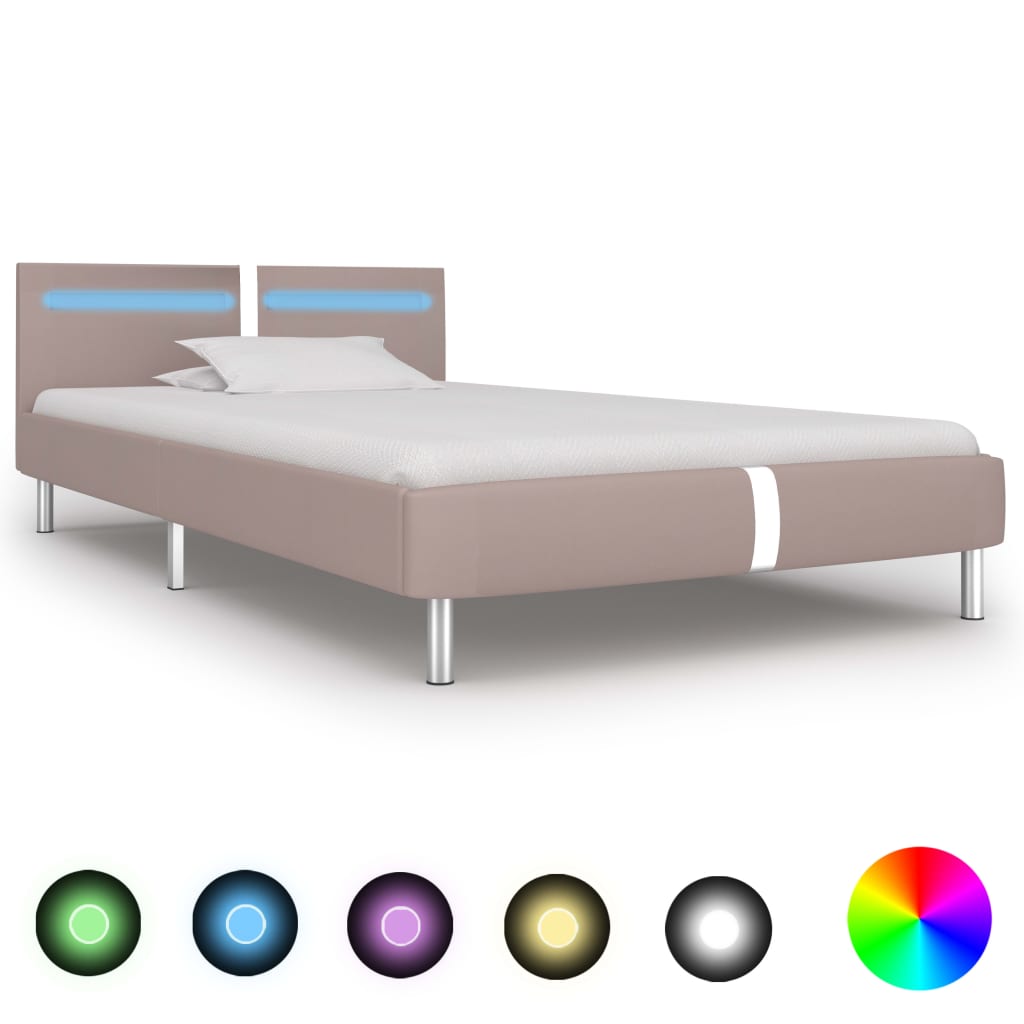 Lando-Cadru pat cu LED, cappuccino, 90x200 cm, piele artificială- lando.md