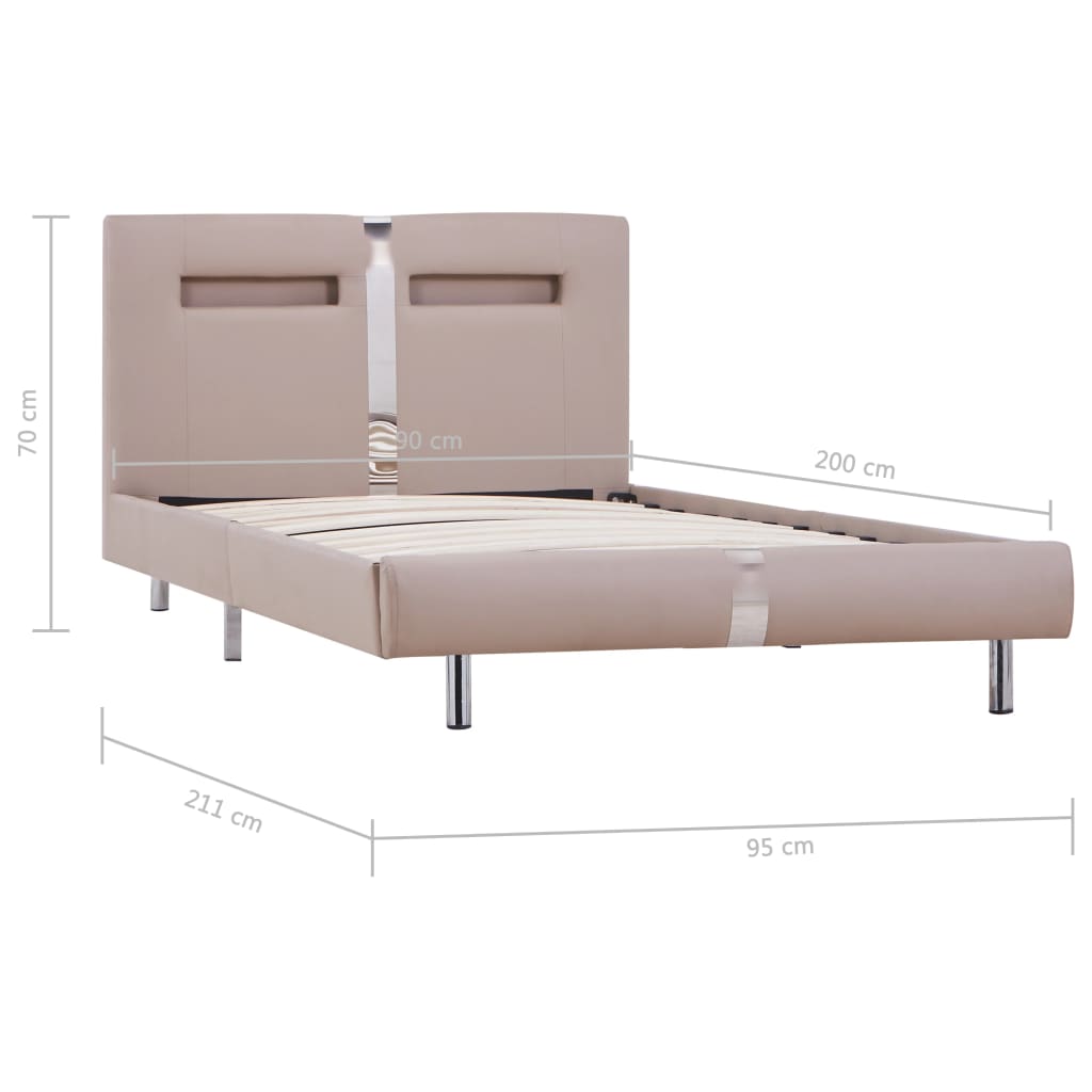Lando-Cadru pat cu LED, cappuccino, 90x200 cm, piele artificială- lando.md