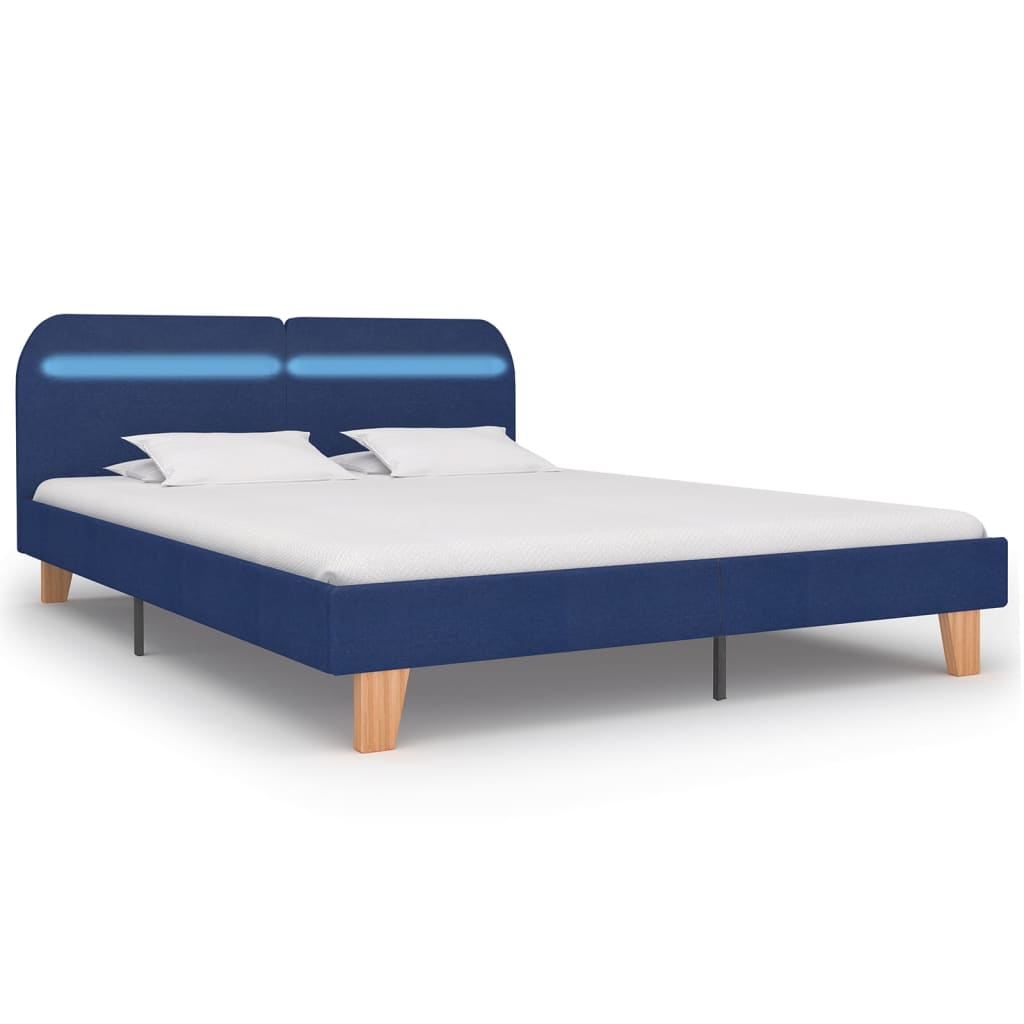 Cadru de pat cu LED-uri, albastru, 160x200 cm, material textil - Lando
