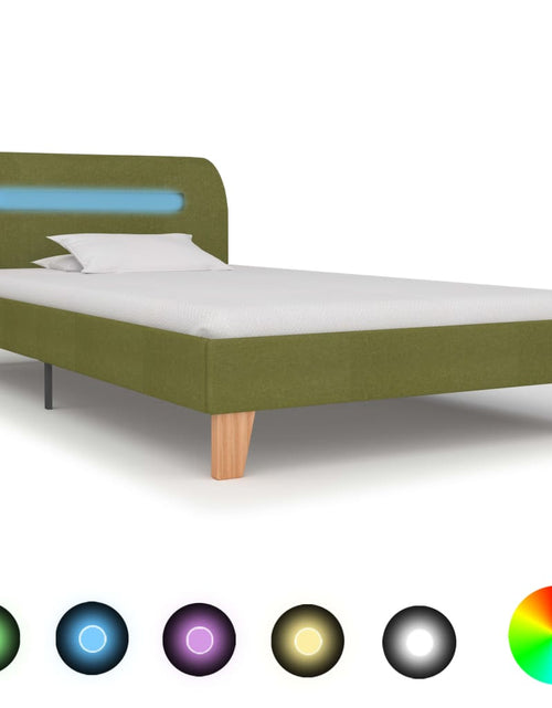 Încărcați imaginea în vizualizatorul Galerie, Cadru de pat cu LED-uri, verde, 90 x 200 cm, material textil - Lando
