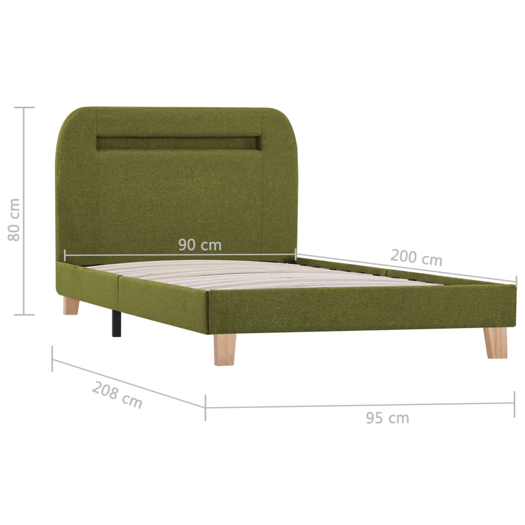 Cadru de pat cu LED-uri, verde, 90 x 200 cm, material textil - Lando