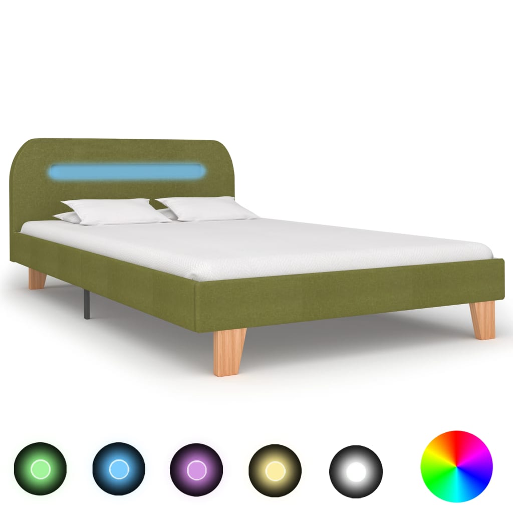 Cadru de pat cu LED-uri, verde, 120 x 200 cm, material textil - Lando