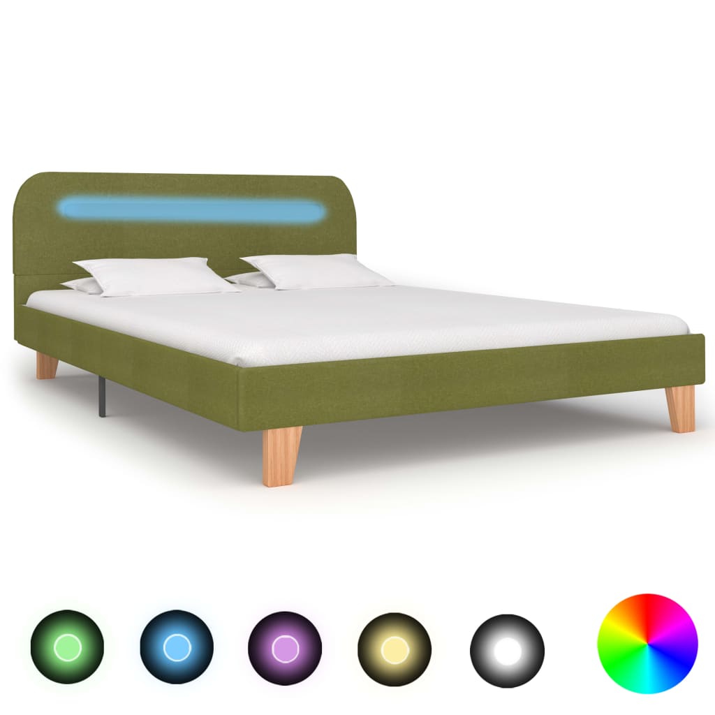 Cadru de pat cu LED-uri, verde, 140 x 200 cm, material textil - Lando