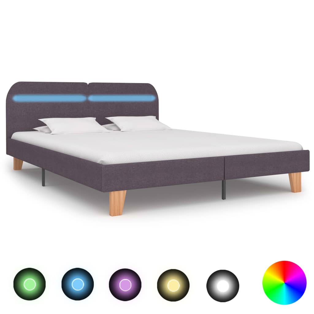 Cadru de pat cu LED-uri, gri taupe, 160x200cm, material textil - Lando