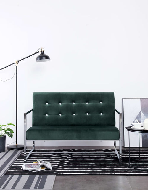 Încărcați imaginea în vizualizatorul Galerie, Canapea cu 2 locuri cu brațe, verde închis, crom și catifea - Lando
