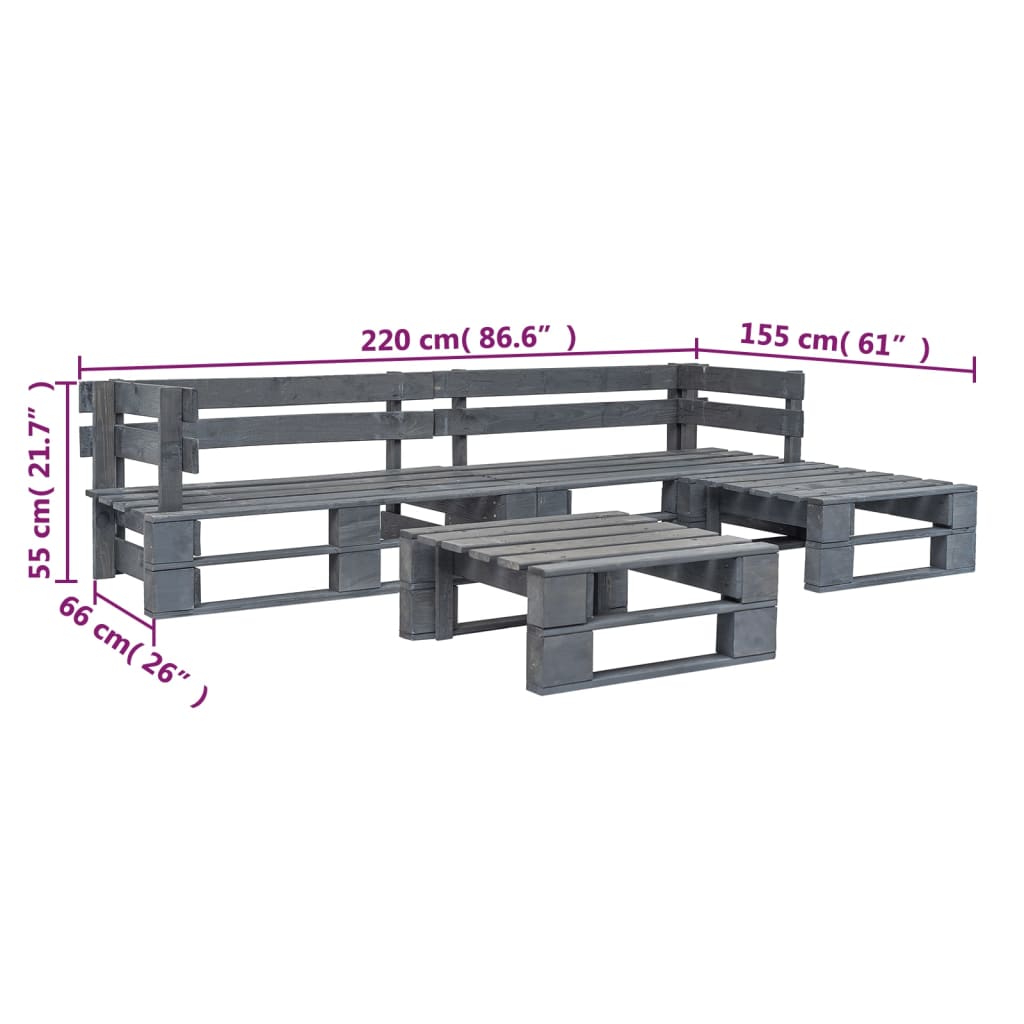 Set mobilier de grădină din paleți, 4 piese, gri, lemn - Lando