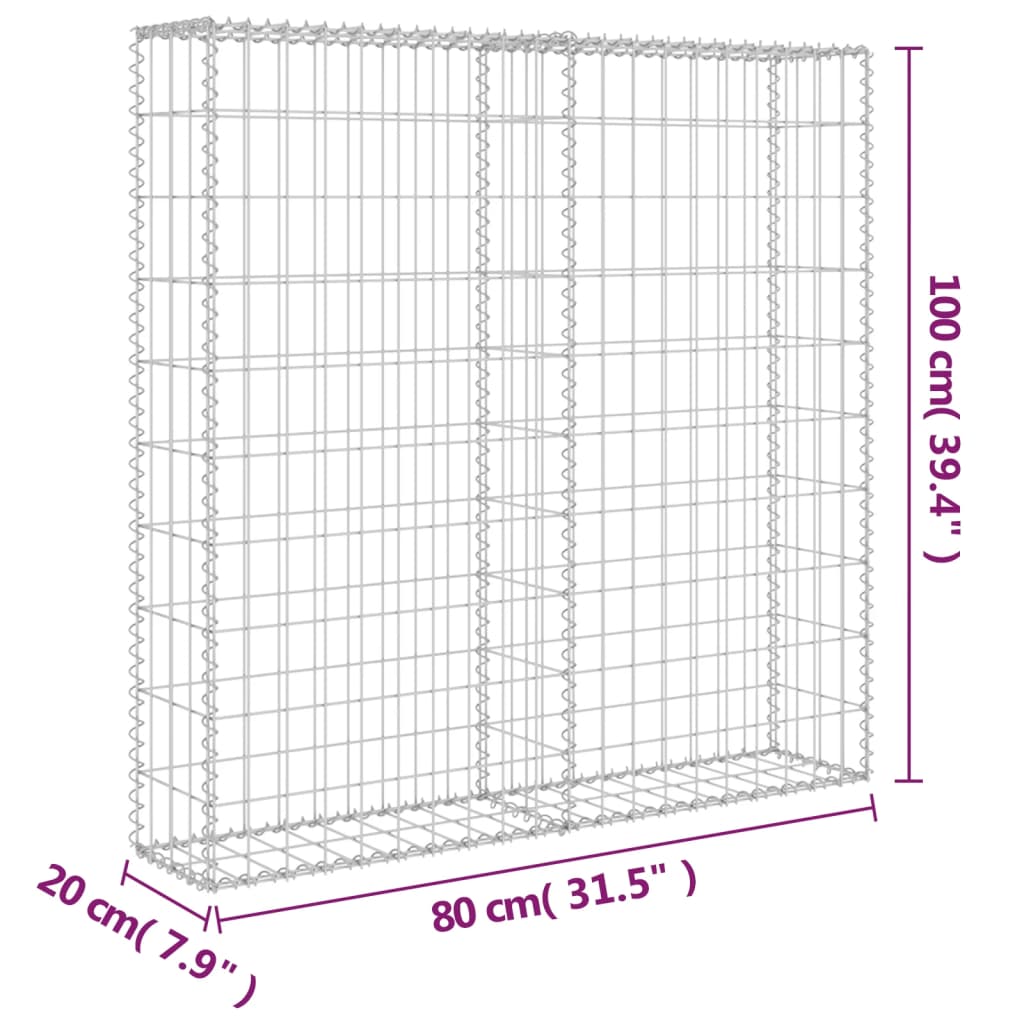 Perete gabion cu capace, 80 x 20 x 100 cm, oțel galvanizat Lando - Lando