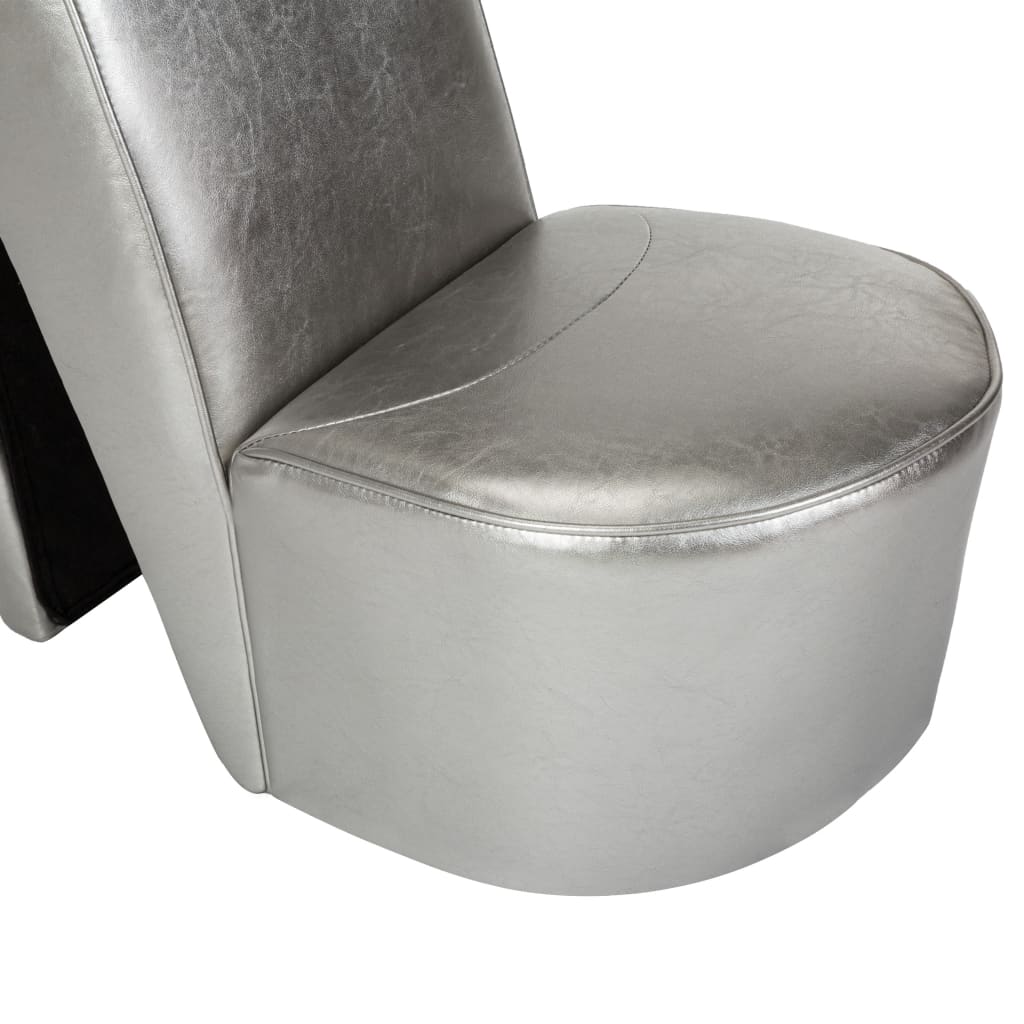 Scaun, design toc înalt, argintiu, piele ecologică - Lando