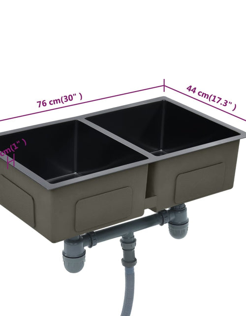 Загрузите изображение в средство просмотра галереи, Chiuvetă de bucătărie lucrată manual, negru, oțel inoxidabil Lando - Lando
