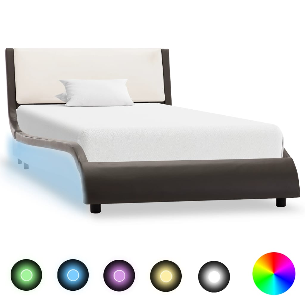 Cadru de pat cu LED, gri și alb, 90x200 cm, piele ecologică - Lando