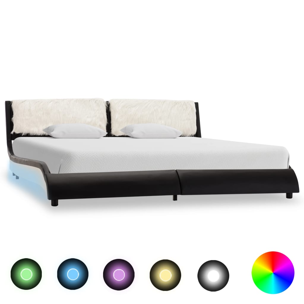 Cadru de pat cu LED, negru și alb, 180x200 cm, piele ecologică - Lando