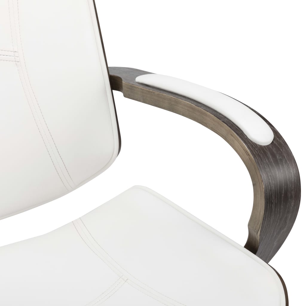 Scaun de birou rotativ, alb, piele ecologică și lemn curbat - Lando