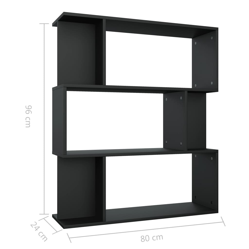 Bibliotecă/Separator cameră, negru, 80x24x96 cm, PAL - Lando
