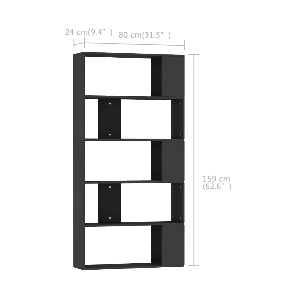 Bibliotecă/Separator cameră, negru, 80x24x159 cm, PAL Lando - Lando