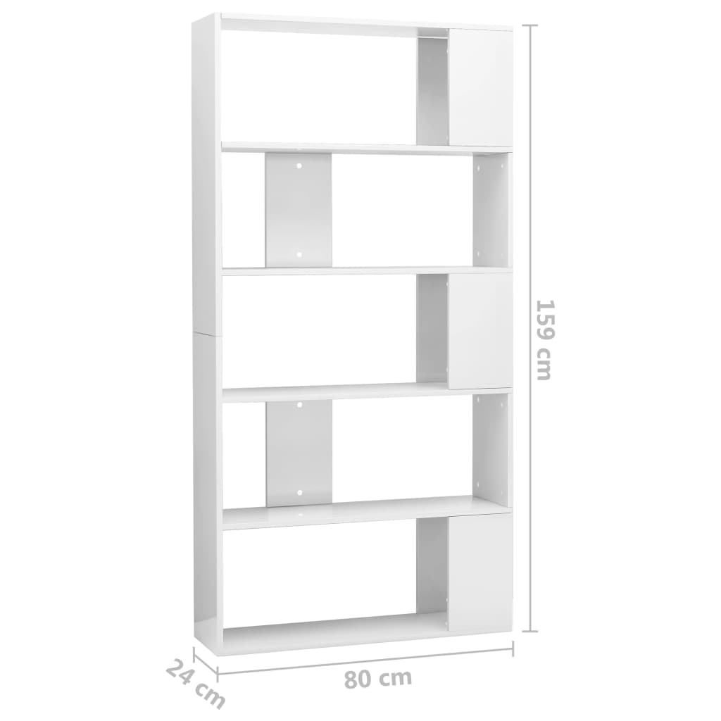 Bibliotecă/Separator cameră, alb extralucios, 80x24x159 cm, PAL Lando - Lando