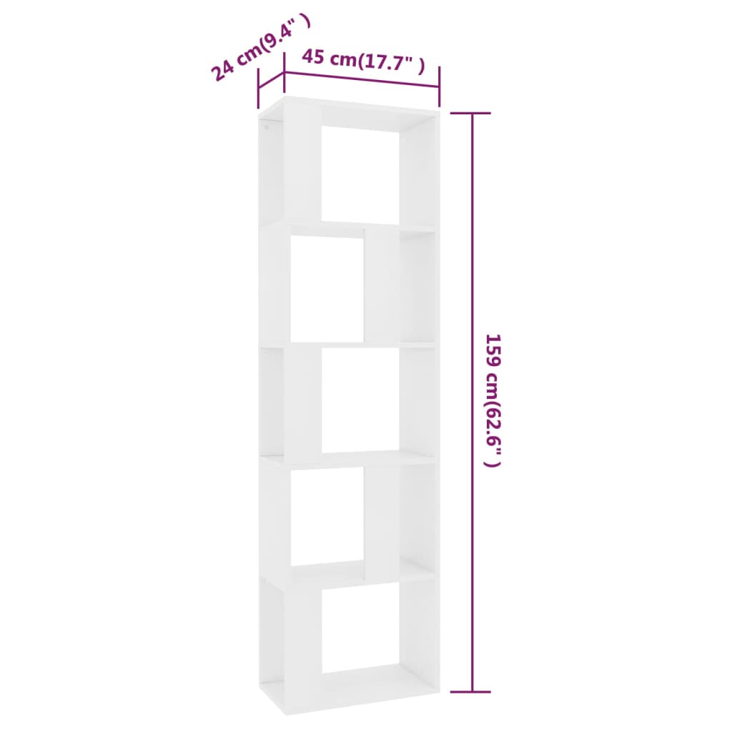 Bibliotecă/Separator cameră, alb, 45x24x159 cm, PAL Lando - Lando