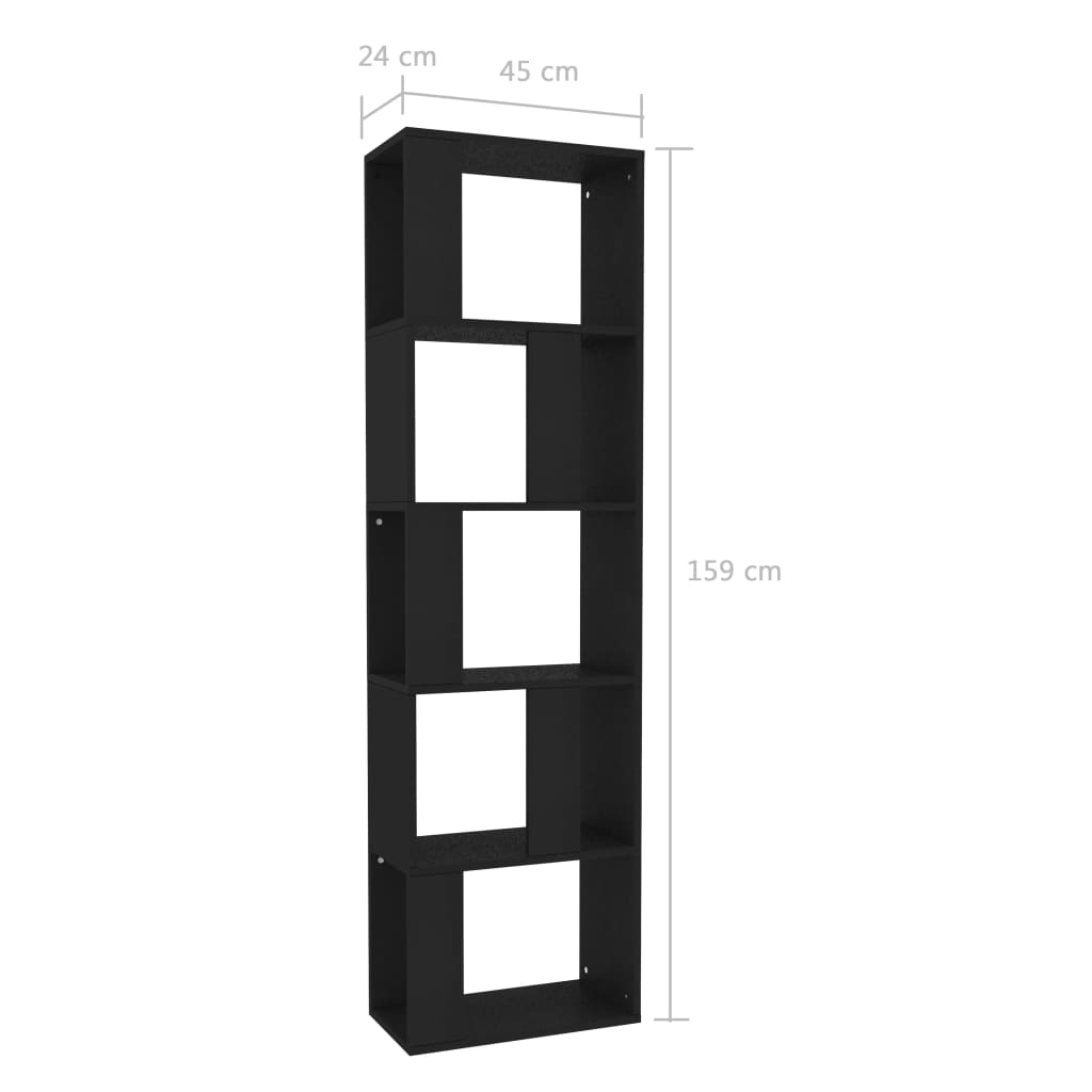 Bibliotecă/Separator cameră, negru, 45x24x159 cm, PAL - Lando