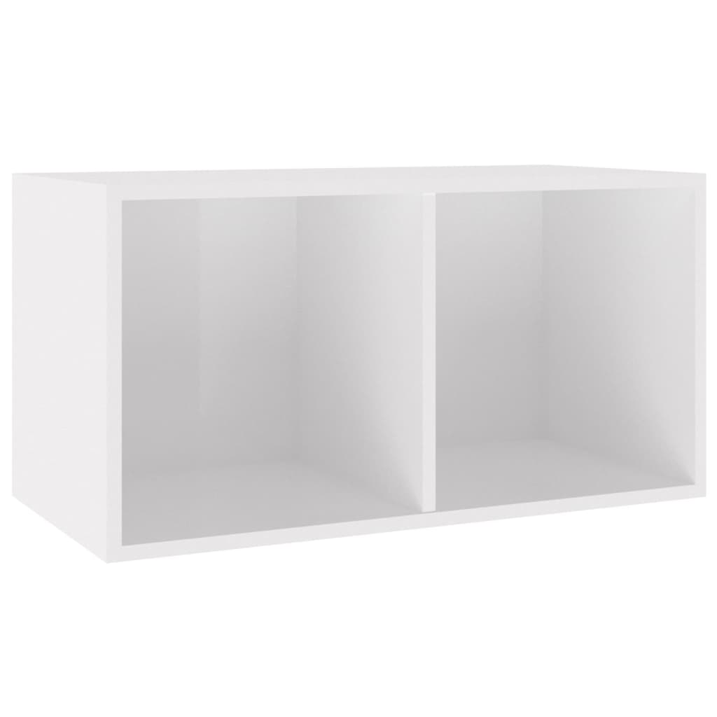 Cutie de depozitare viniluri, alb extralucios, 71x34x36 cm lemn - Lando