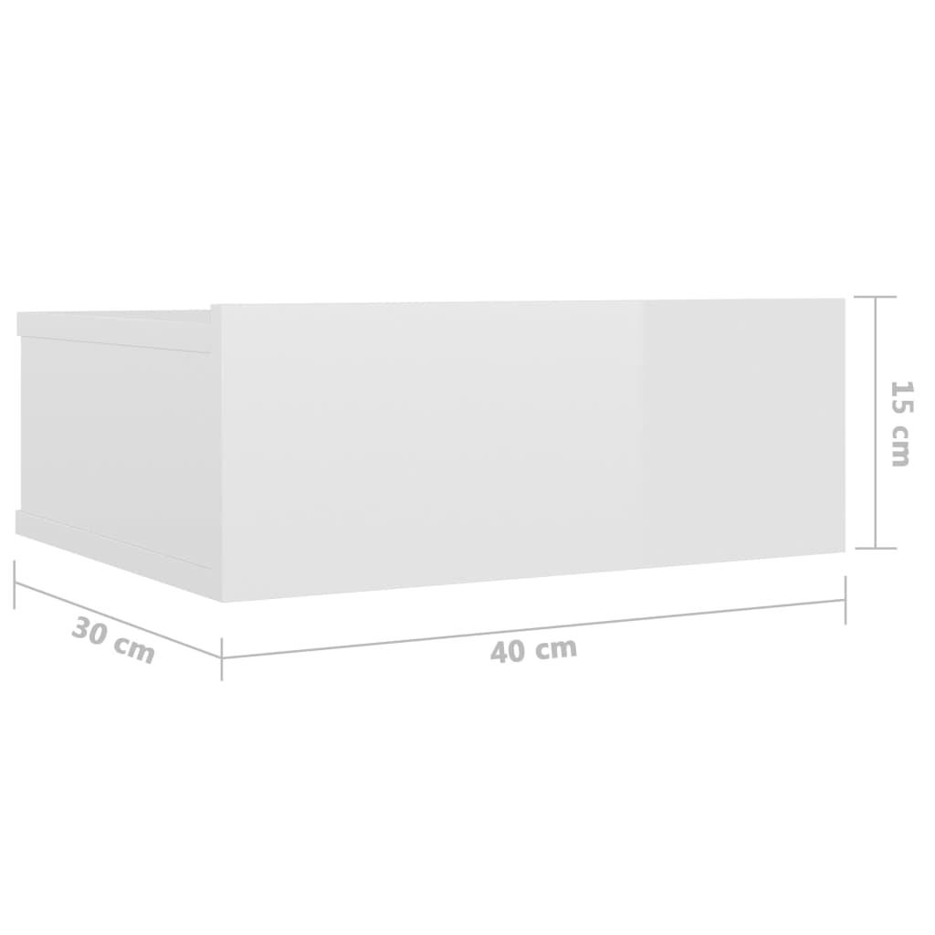 Noptiere suspendate, 2 buc., alb extralucios, 40x30x15 cm, PAL - Lando