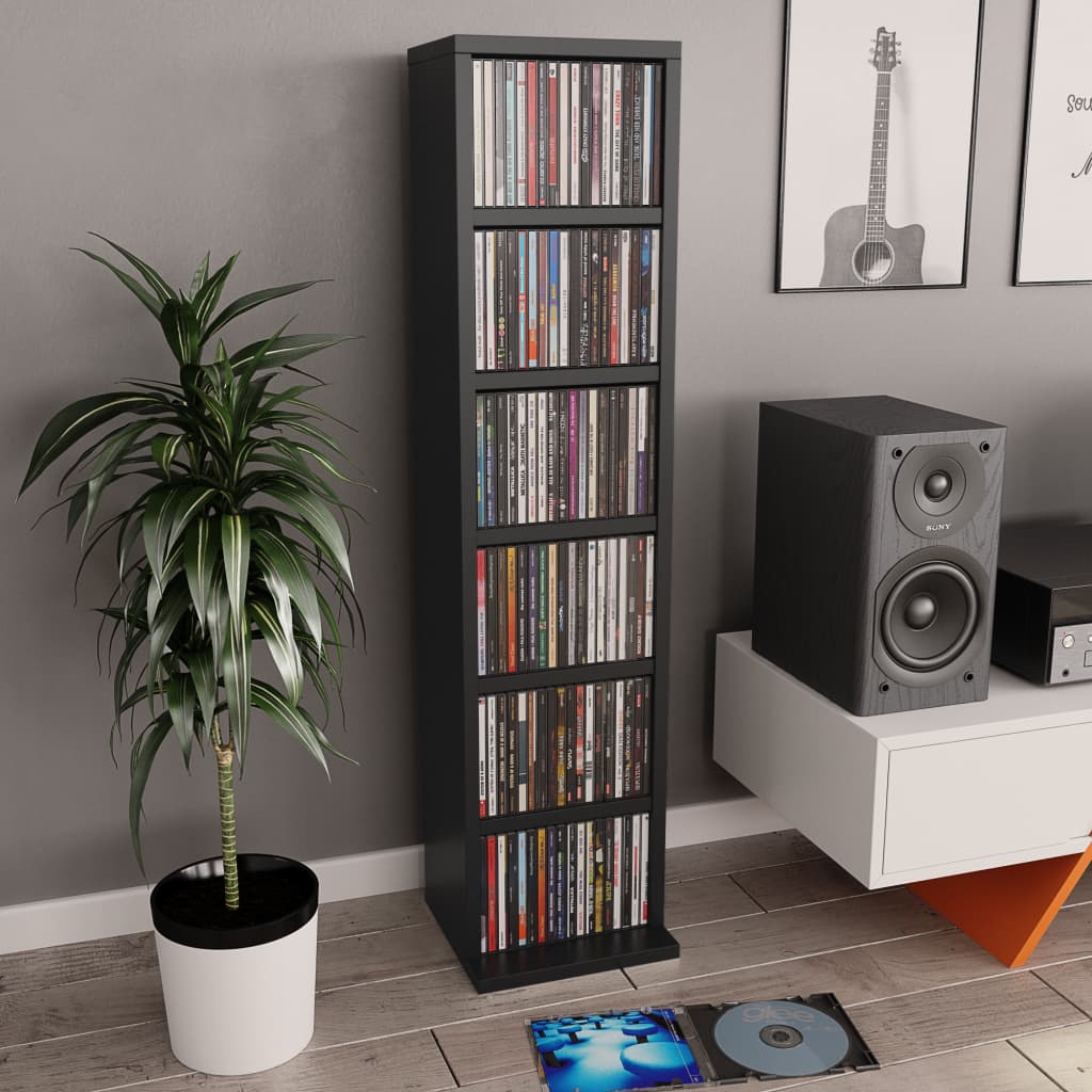Dulap CD-uri, negru, 21x20x88 cm, lemn compozit - Lando