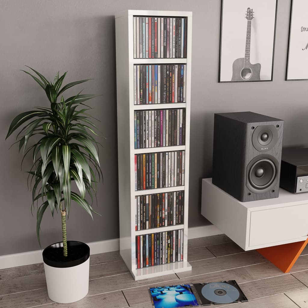 Dulap CD-uri, alb extralucios, 21x20x88 cm, lemn compozit - Lando