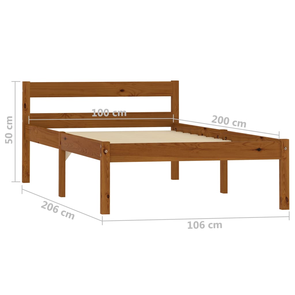 Cadru de pat, maro miere, 100 x 200 cm, lemn masiv de pin - Lando