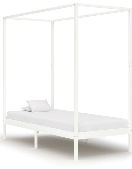 Încărcați imaginea în vizualizatorul Galerie, Cadru pat cu baldachin, alb, 90x200 cm, lemn masiv pin - Lando
