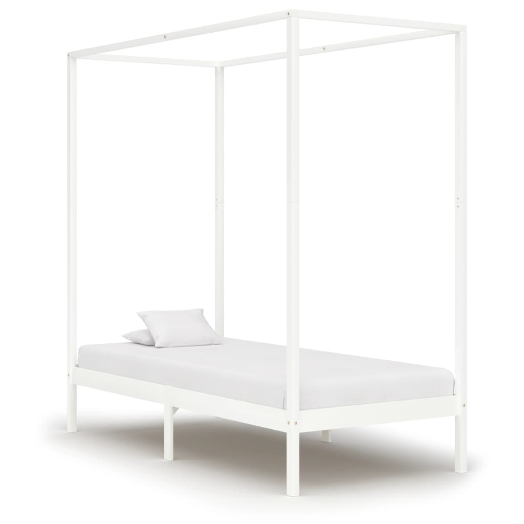 Cadru pat cu baldachin, alb, 100 x 200 cm, lemn masiv de pin - Lando