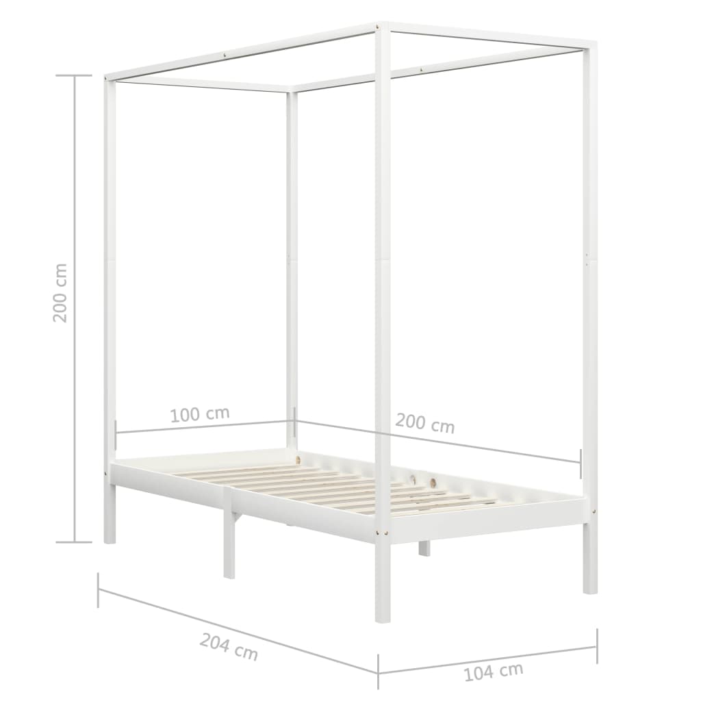 Cadru pat cu baldachin, alb, 100 x 200 cm, lemn masiv de pin - Lando