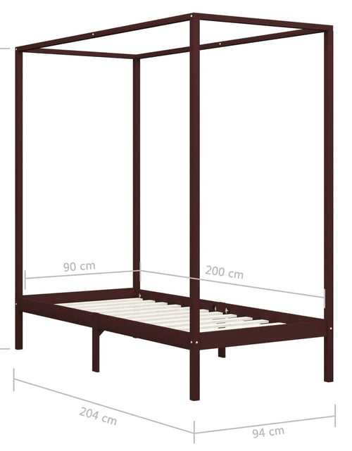 Загрузите изображение в средство просмотра галереи, Cadru pat cu baldachin, maro închis, 90x200cm, lemn masiv pin - Lando
