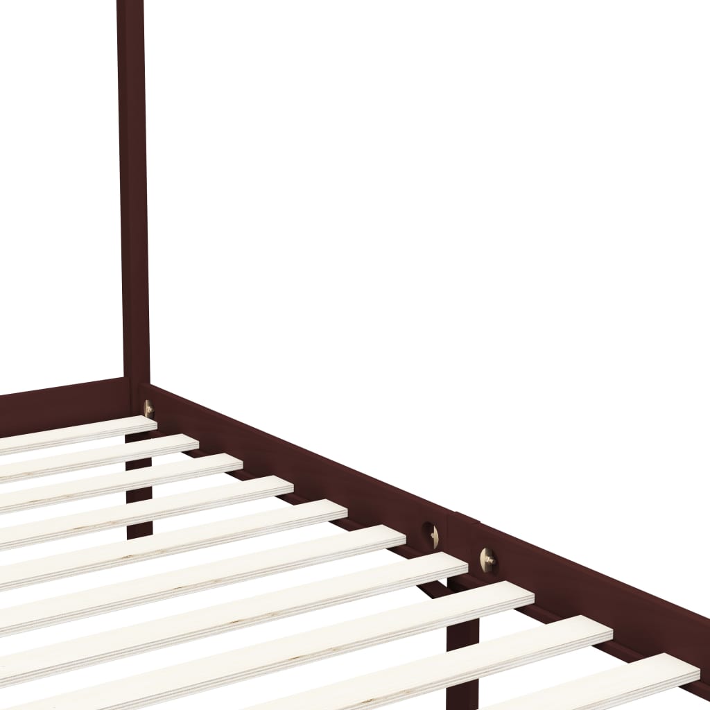 Cadru pat cu baldachin maro închis 100x200 cm lemn masiv pin - Lando
