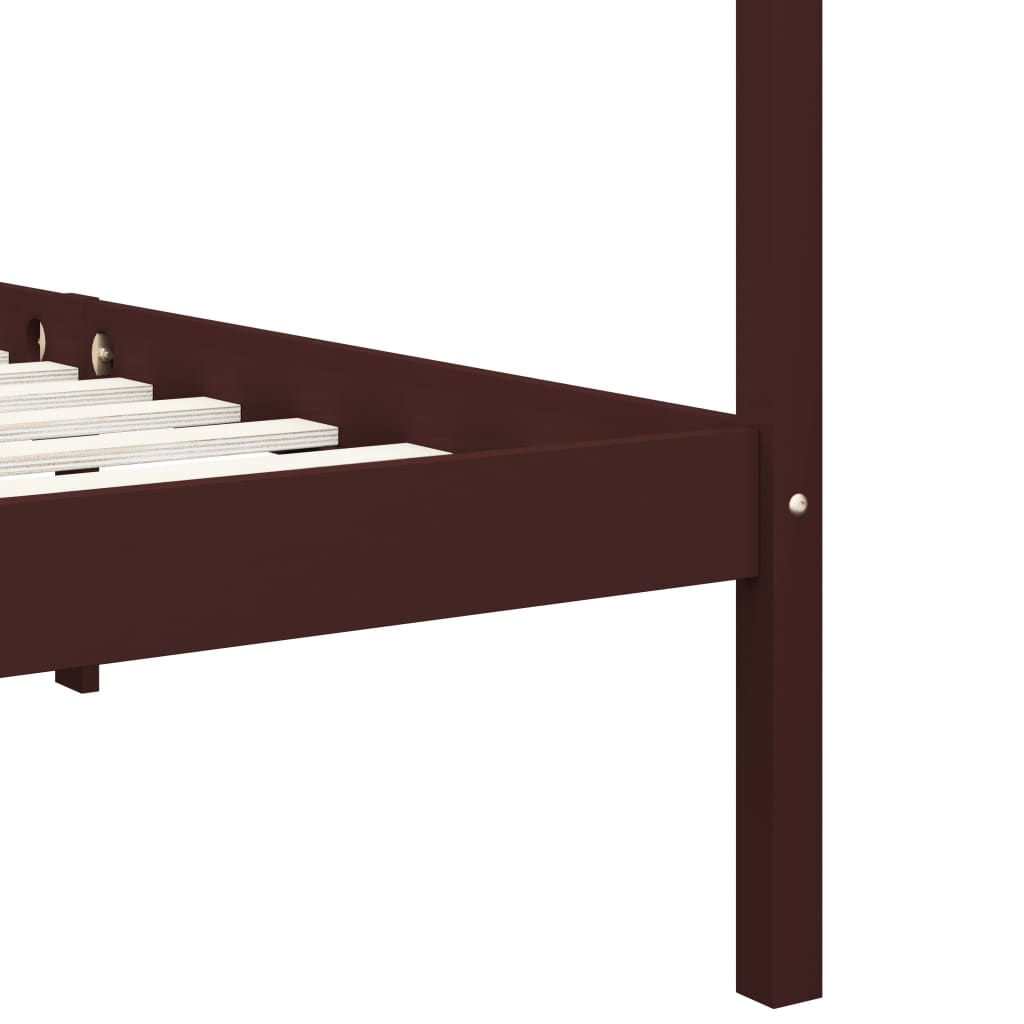 Cadru pat cu baldachin maro închis 100x200 cm lemn masiv pin - Lando