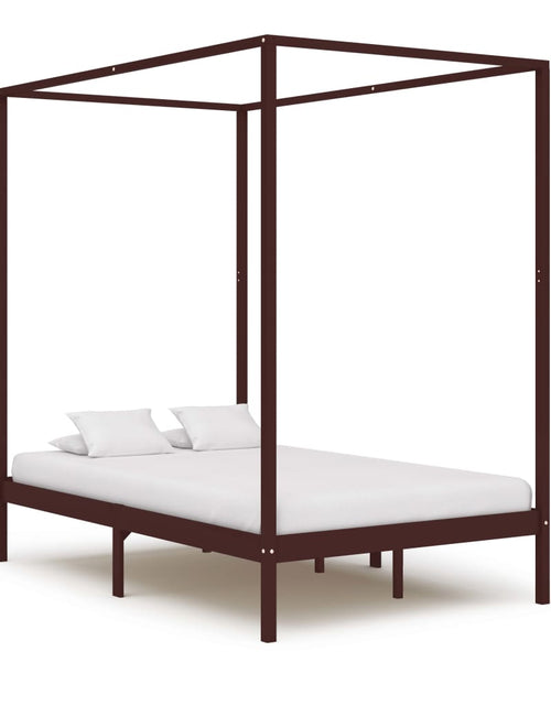 Încărcați imaginea în vizualizatorul Galerie, Cadru pat cu baldachin, maro închis, 120x200 cm, lemn masiv pin - Lando
