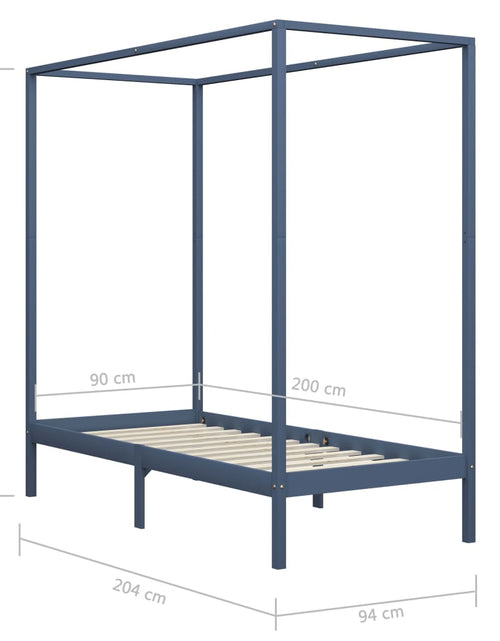 Загрузите изображение в средство просмотра галереи, Cadru pat cu baldachin, gri, 90x200 cm, lemn masiv de pin - Lando
