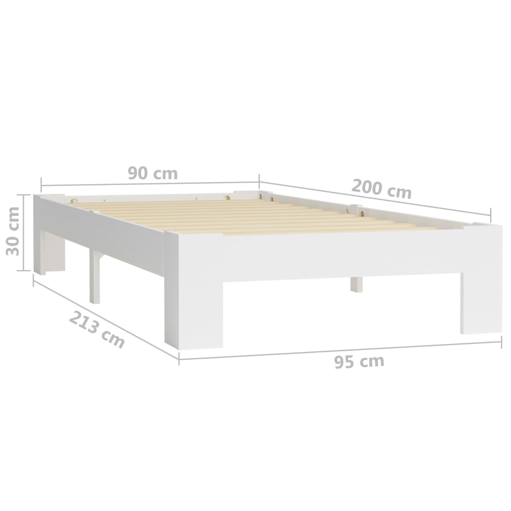 Cadru de pat, alb, 90 x 200 cm, lemn masiv de pin - Lando