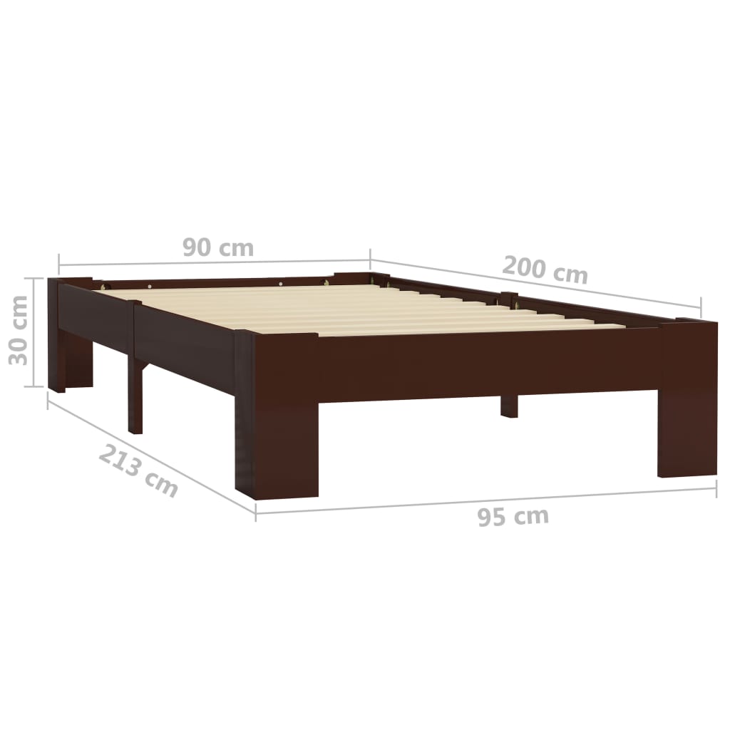 Cadru de pat, maro închis, 90 x 200 cm, lemn masiv de pin - Lando