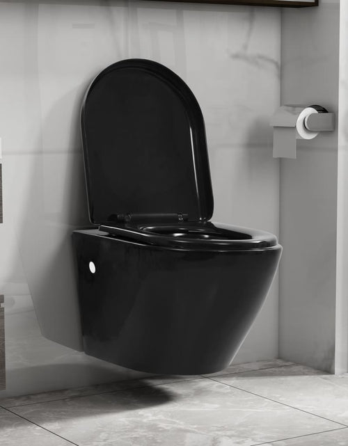 Încărcați imaginea în vizualizatorul Galerie, Vas WC suspendat fără ramă, negru, ceramică Lando - Lando
