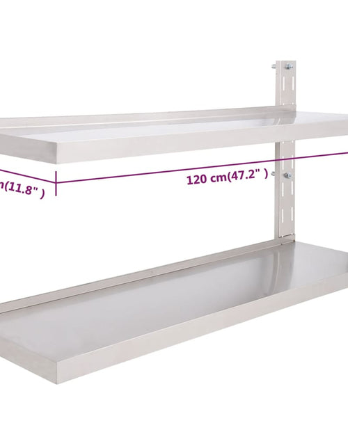 Загрузите изображение в средство просмотра галереи, Etajeră de perete cu 2 rafturi, 120 x 30 cm, oțel inoxidabil Lando - Lando
