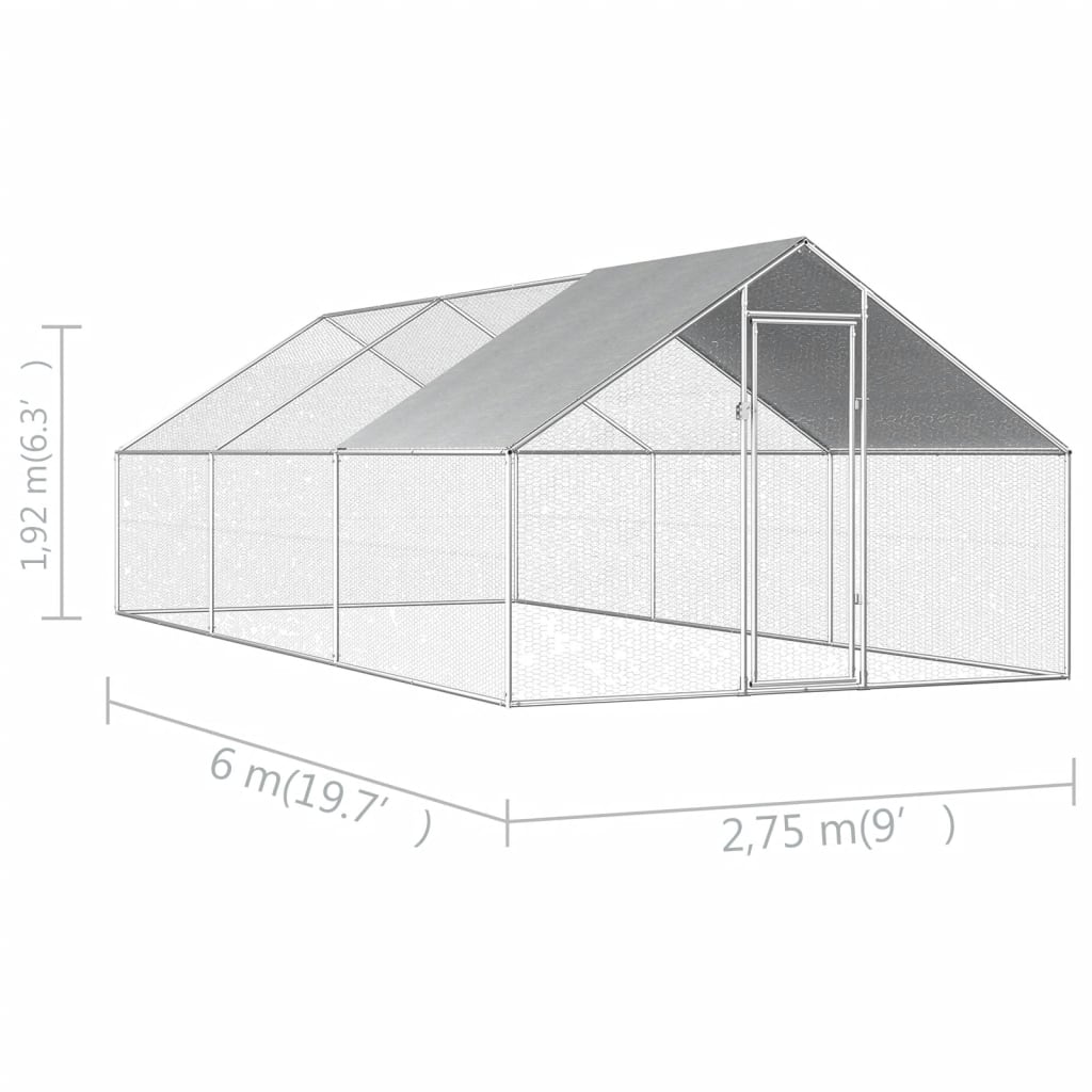 Coteț de păsări pentru exterior, 2,75x6x1,92 m, oțel galvanizat Lando - Lando