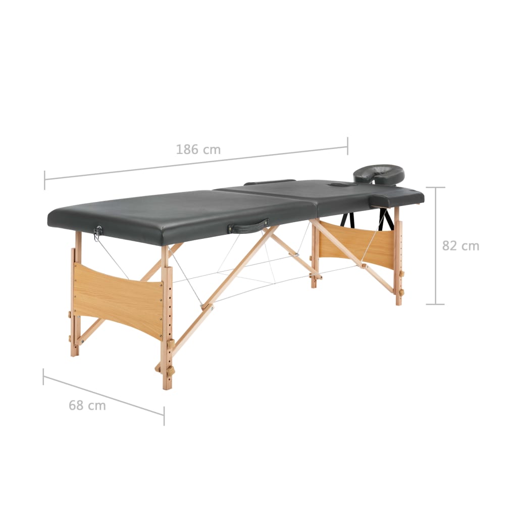 Masă de masaj cu 2 zone, cadru din lemn, antracit, 186 x 68 cm - Lando