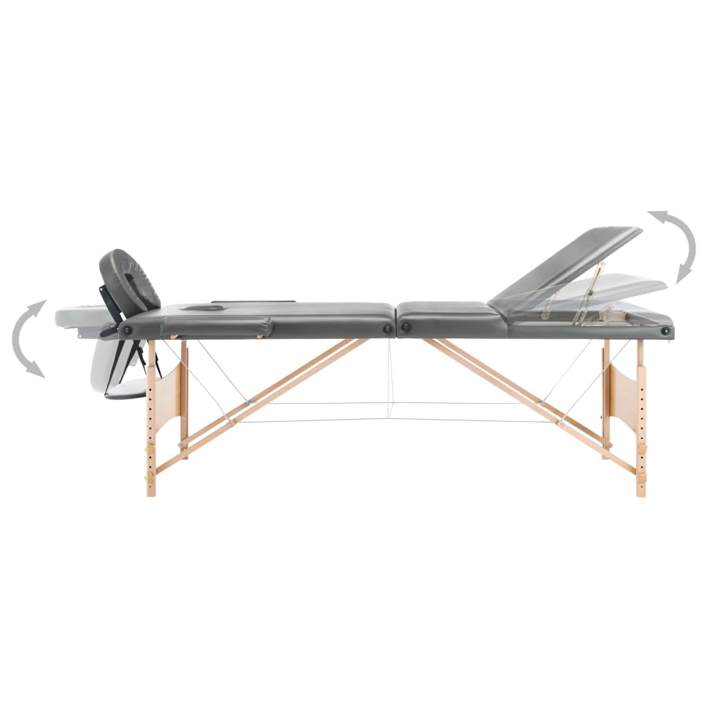 Masă de masaj cu 3 zone, cadru din lemn, antracit, 186 x 68 cm - Lando