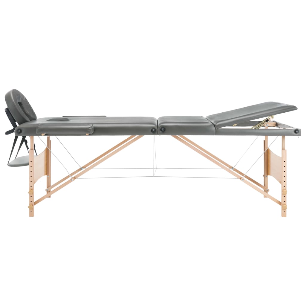 Masă de masaj cu 3 zone, cadru din lemn, antracit, 186 x 68 cm - Lando