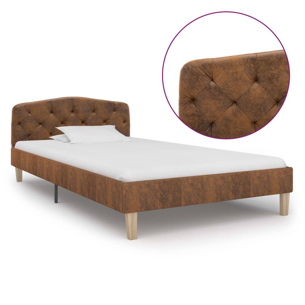 Cadru de pat, maro, 90x200 cm, piele întoarsă ecologică - Lando