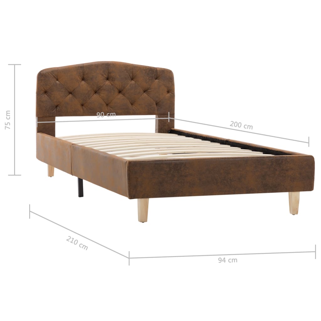 Cadru de pat, maro, 90x200 cm, piele întoarsă ecologică - Lando