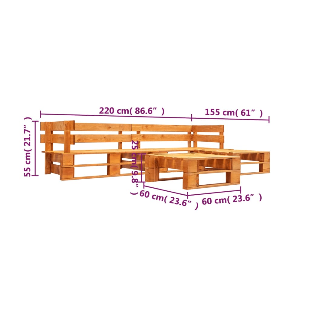 Set mobilier de grădină paleți, 4 piese, maro miere, lemn - Lando