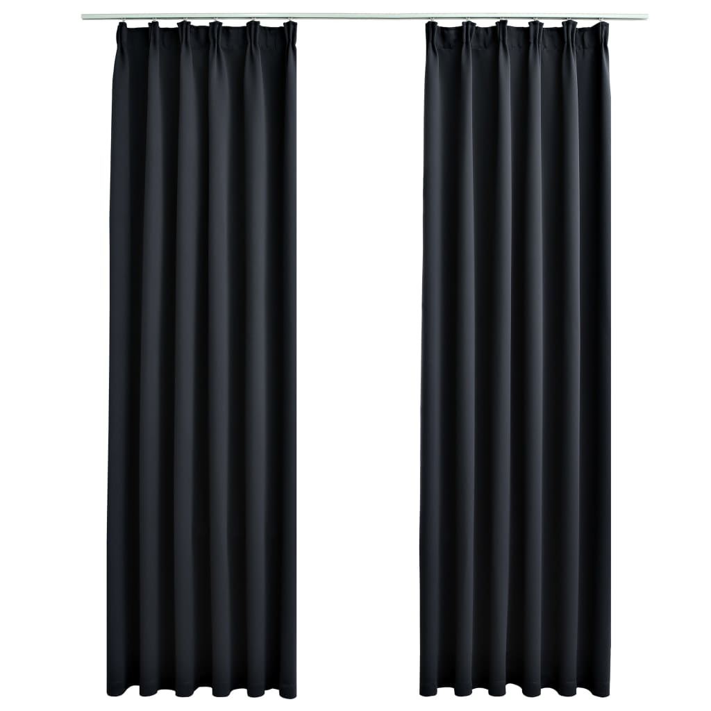 Draperii opace cu cârlige, 2 buc., negru, 140 x 175 cm - Lando