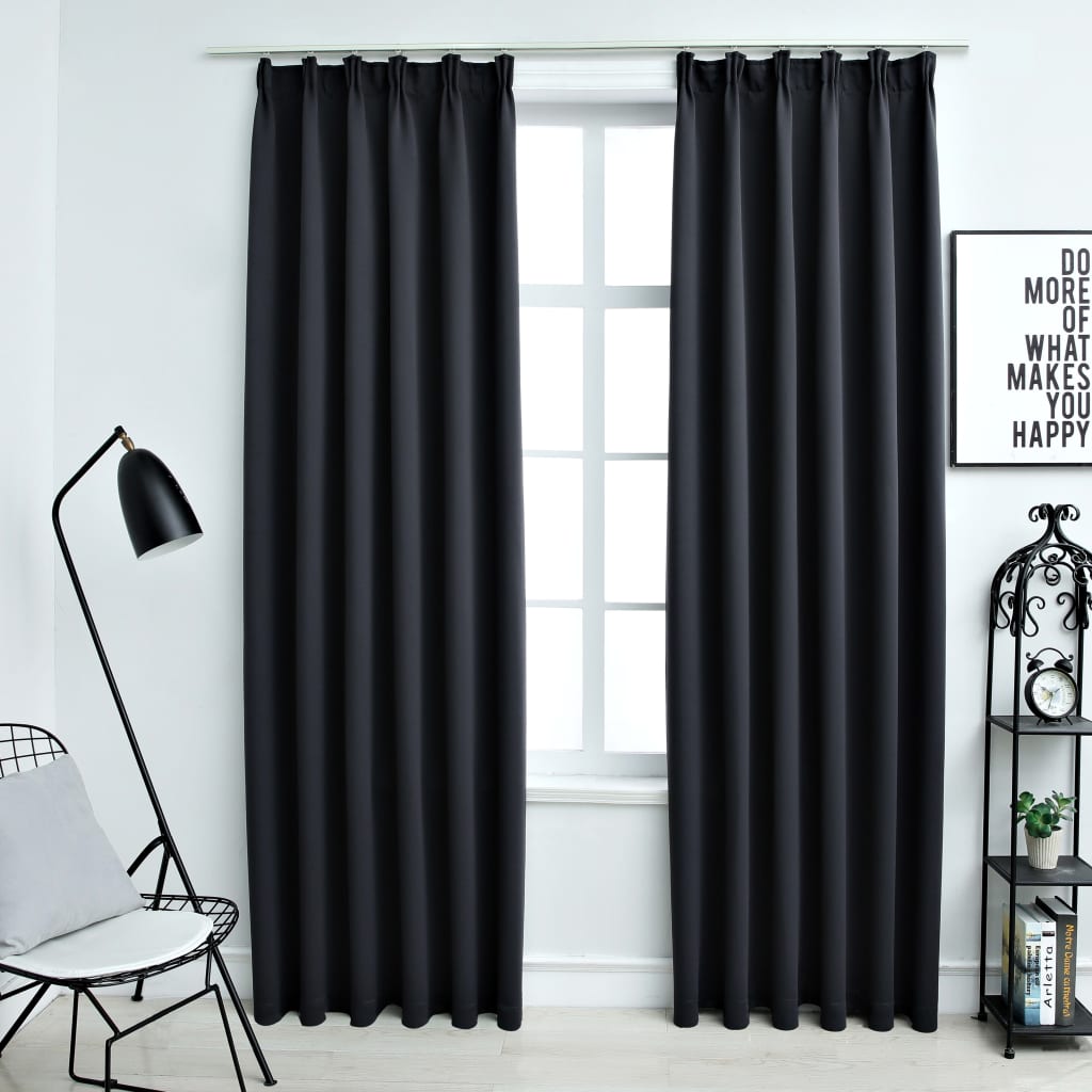 Draperii opace cu cârlige, 2 buc., negru, 140 x 245 cm Lando - Lando