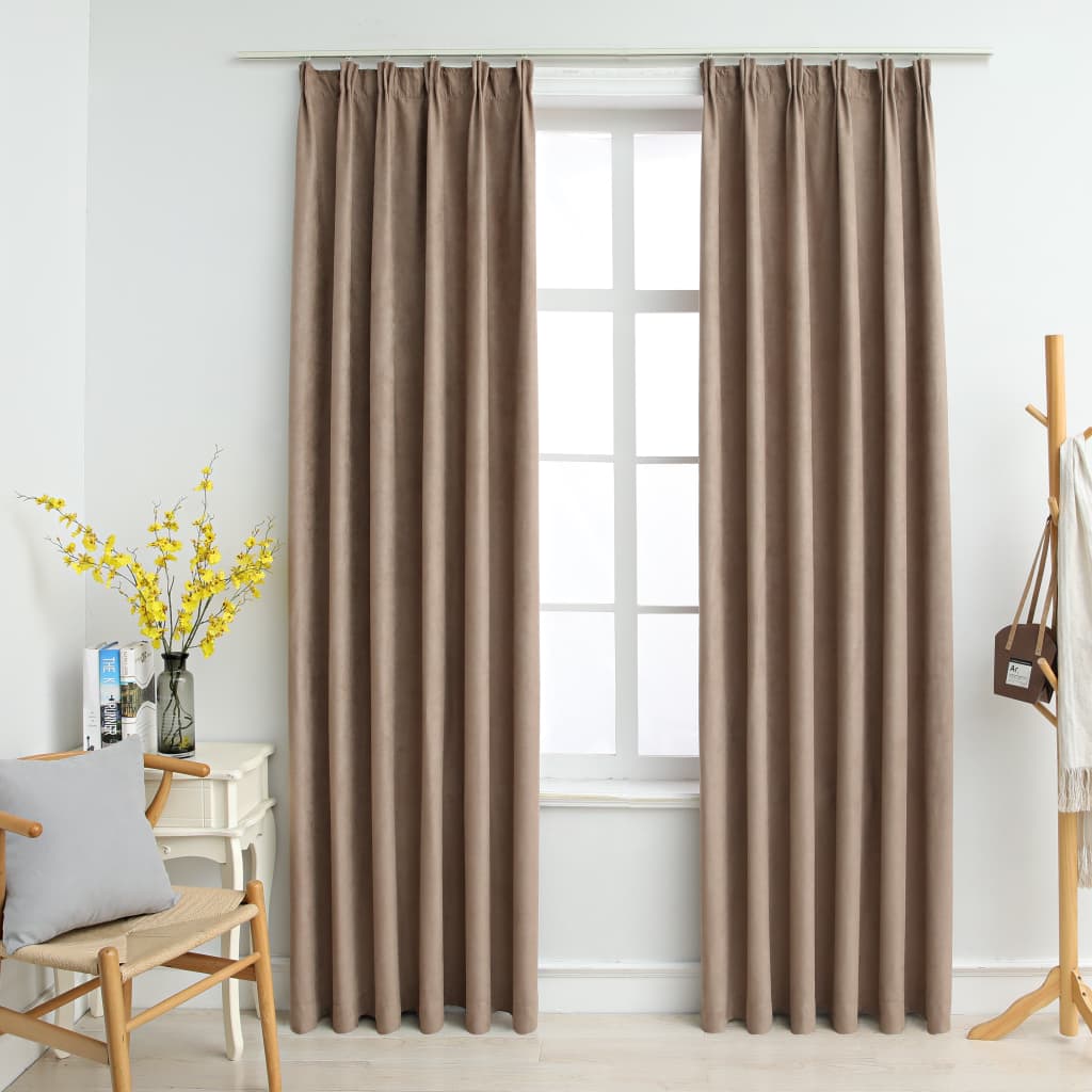 Draperii opace cu cârlige, 2 buc., gri taupe, 140 x 245 cm Lando - Lando