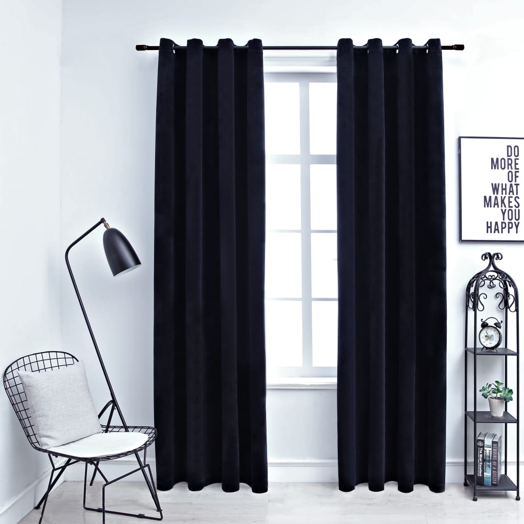 Draperii opace cu inele, 2 buc., negru, 140 x 175 cm, catifea Lando - Lando